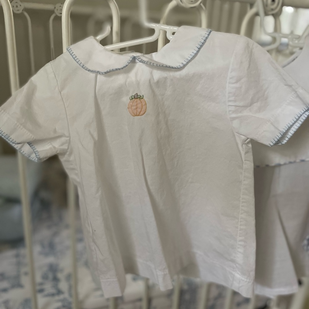 Little English Whipstitch Pumpkin Day Shirt (could work for boy or girl) TTS